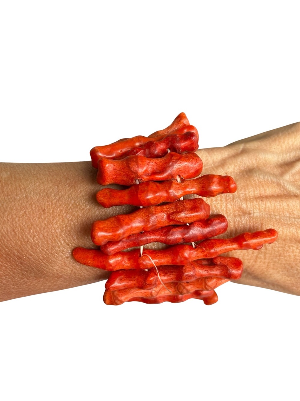 Vintage Bold Red Coral Branch Stretch Bracelet